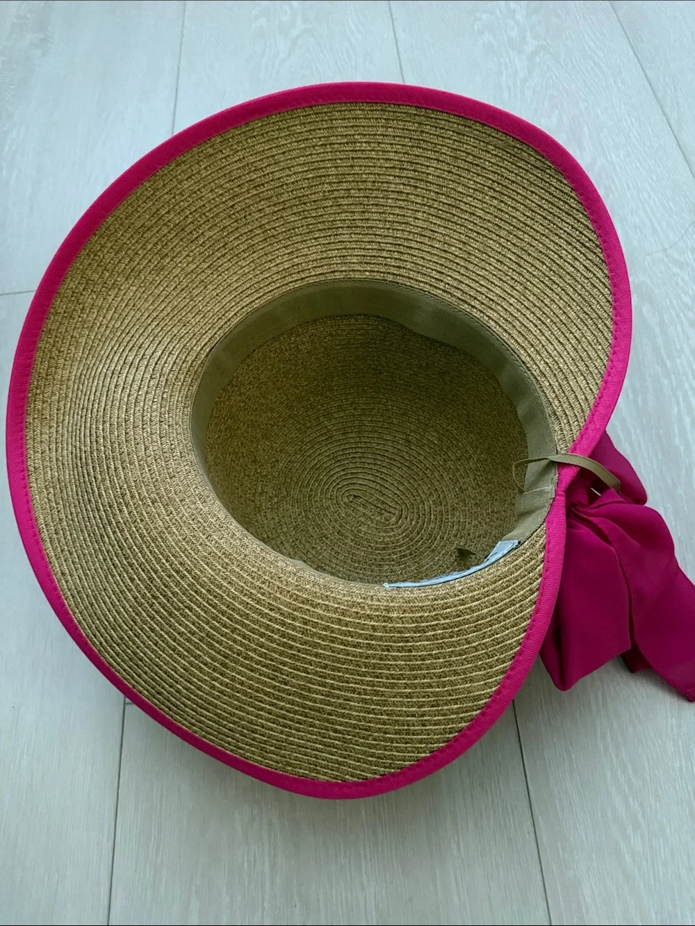 San Diego Hat Company Straw Sun Hat with Hot Pink Band and Trim